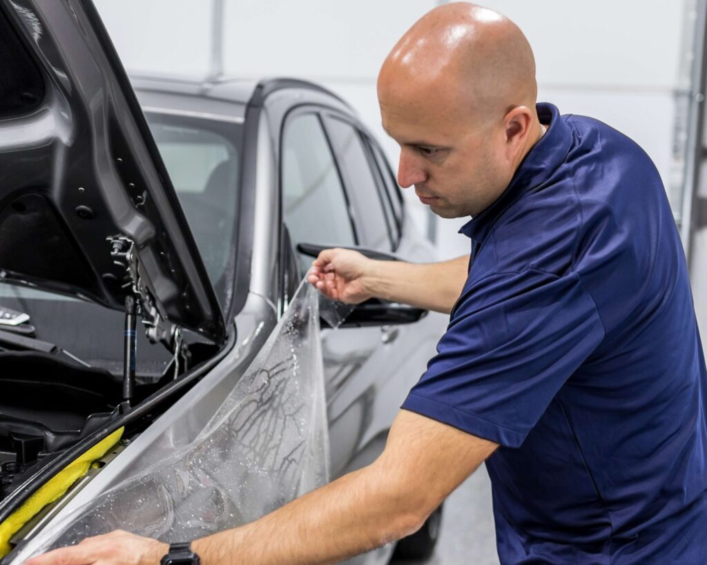 man-applying-ppf-coating-on-car