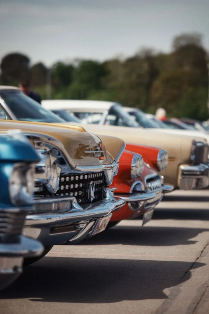 Classic cars on display at a Raleigh car event